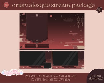 Twitch Stream Graphics - Orientalesque Set Overlay / Oriental / Chinois / Japonais / Traditionnel / Asiatique / Fleurs / Lunaire / Mignon / Vtuber