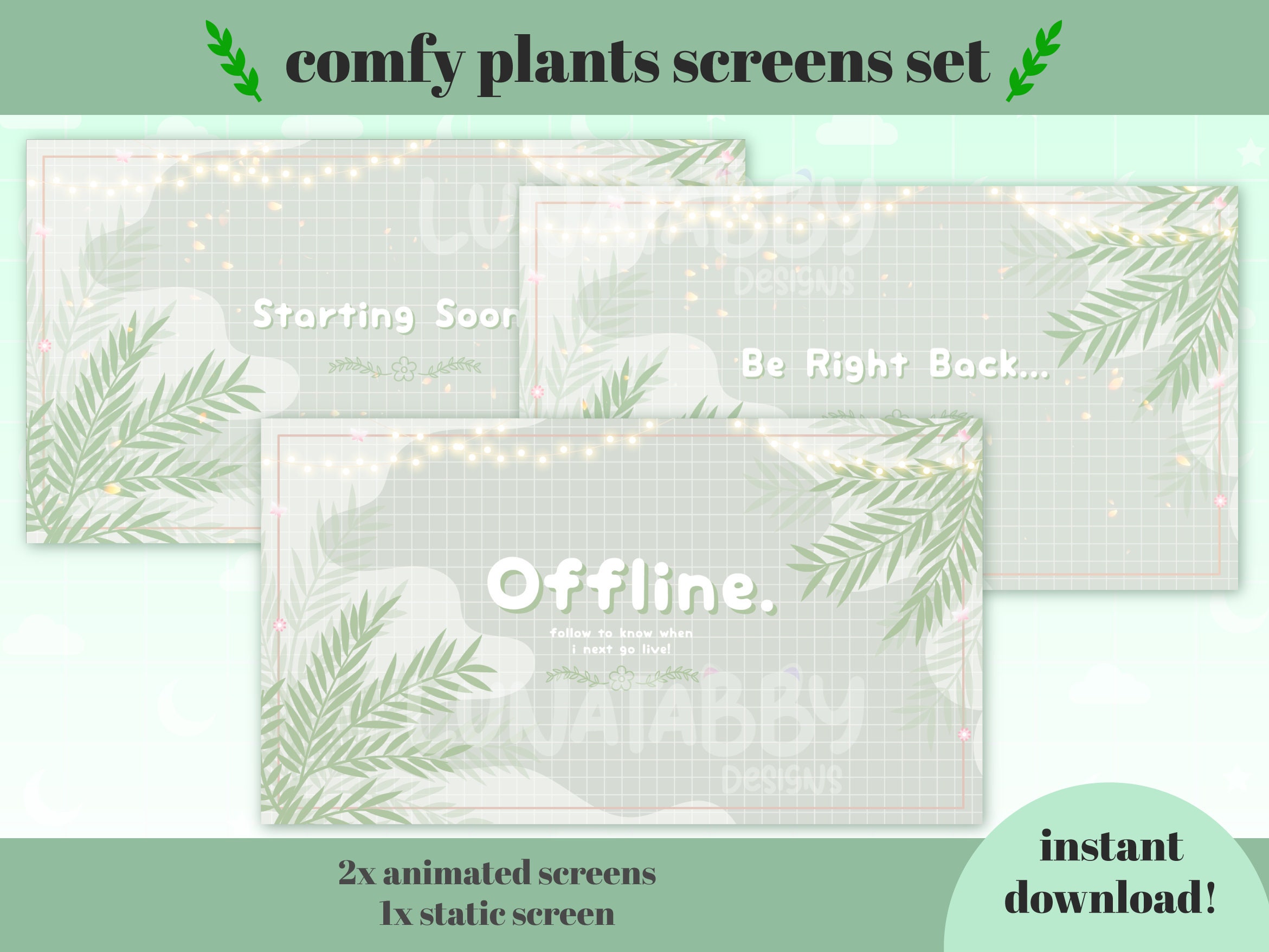 Twitch Stream Overlay Package Cute Comfy Plants Animated Etsy