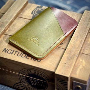 Cartera de cuero con bolsillo frontal, cosida a mano, delgada y EDC, de cuero de plena flor, fabricada en Texas