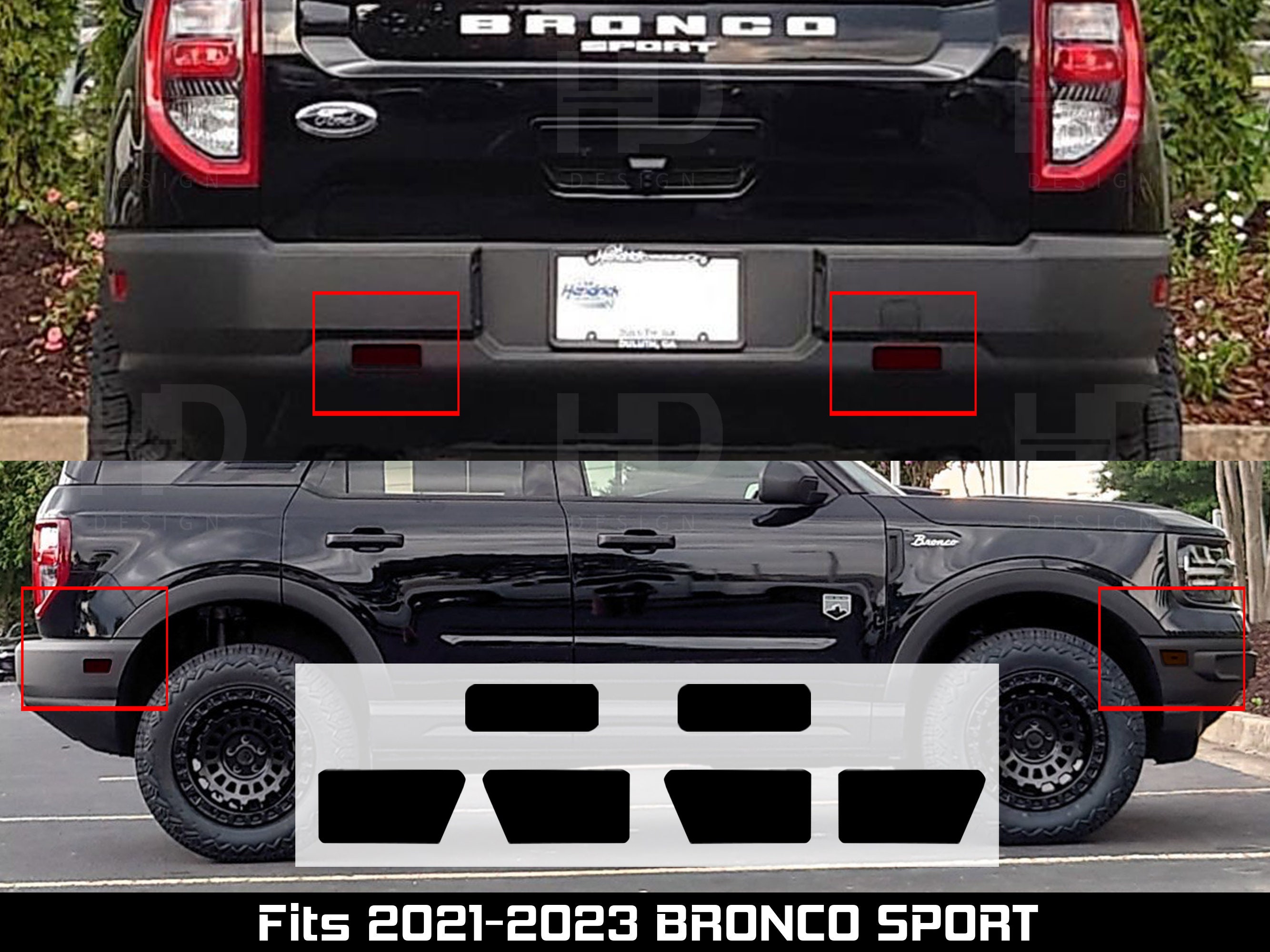 HDUSA Fits Ford Bronco Sport Front and Rear Side Markers Bottom Reflectors  Precut Dark Vinyl Tint Overlay Dark Out 2021 2022 2023 