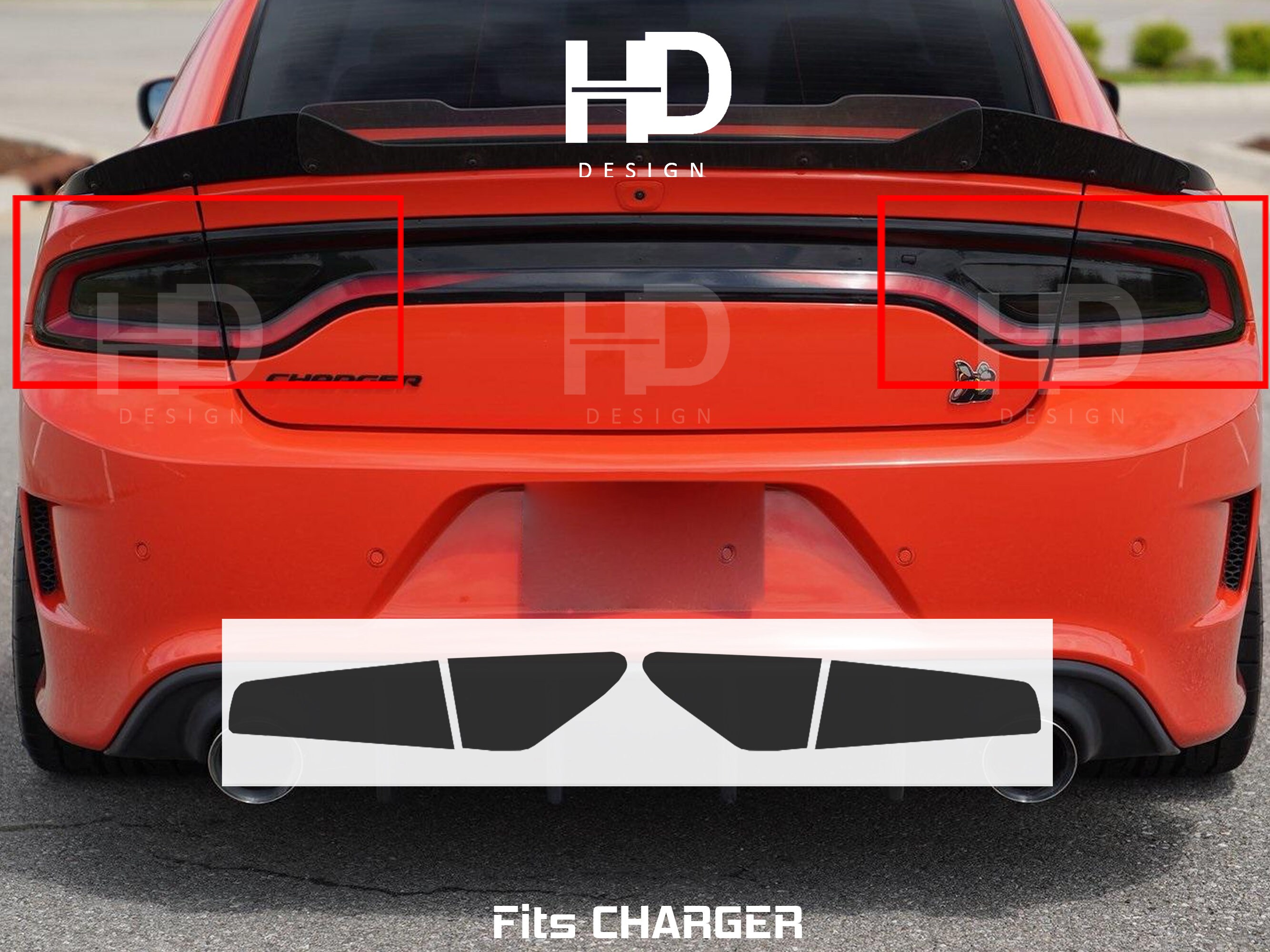 Smoke Tail Light Side Marker Decal Overlay For Dodge Charger 2015-2023 – Black Tint