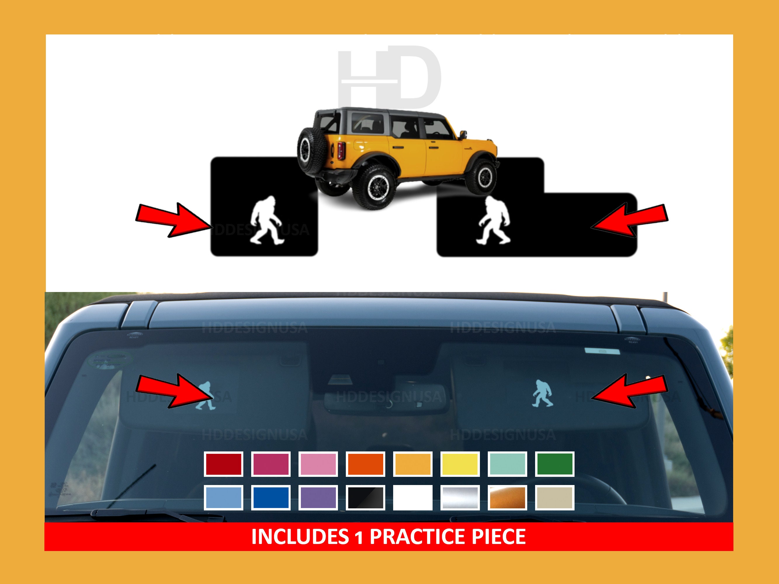 Sasquatch Big Foot Sun Visor Warning Label Delete Vinyl Decal Overlay Set Custom Color Car Accessories Fits Bronco 2021 2022 2023 2024 2025