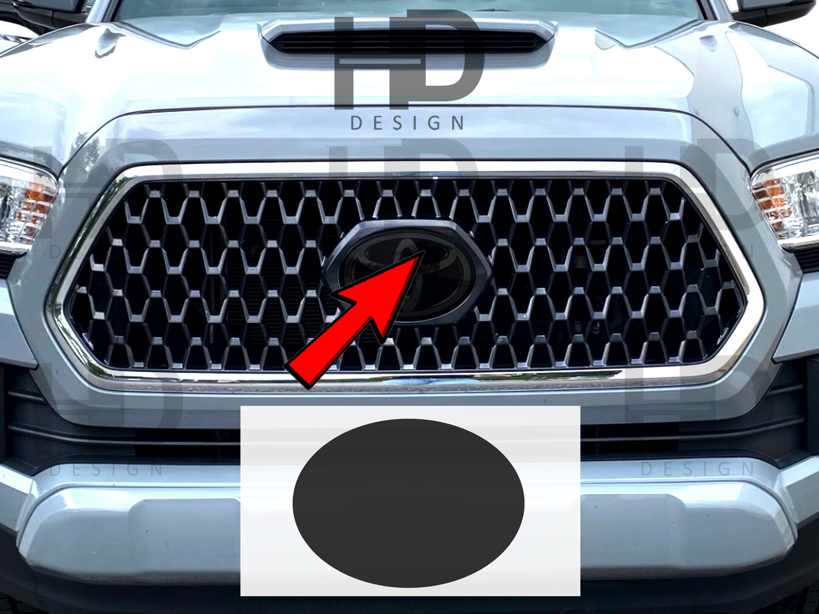 x2 HDUSA Fits Toyota Tacoma 2018-2023 Front Dark Precut Oval Red Blacked out Tint Vinyl Decals 2018 2019 2020 2021 2022 Compatible to Emblem