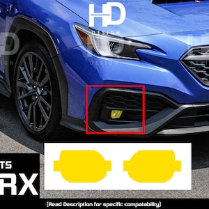 May include: Yellow fog light covers for a Subaru WRX. The covers are shown on a blue Subaru WRX. The image also shows a close-up of the covers on a white background.  Fits WRX (Read Description for specific compatibility)