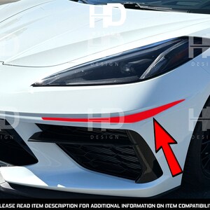HDUSA Fits 2020-2024 Chevy Corvette C8 Front Bumper Corner Stripe Red Yellow Black Out Graphics Accent Vinyl Decal 2020 2021 2022 2023