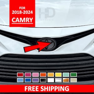 Fits Toyota Camry 2018 - 2024 Front Emblem Oval Vinyl Decal Overlay Cover Sticker Stealth Black Car Accessories 2019 2020 2021 2022 2023