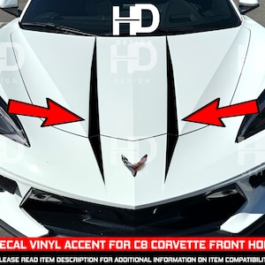 HDUSA Fits 2020-2024 Chevy Corvette C8 Front Hood Dual Fang Accent Graphic Vinyl Overlay Decals 2020 2021 2022 2023