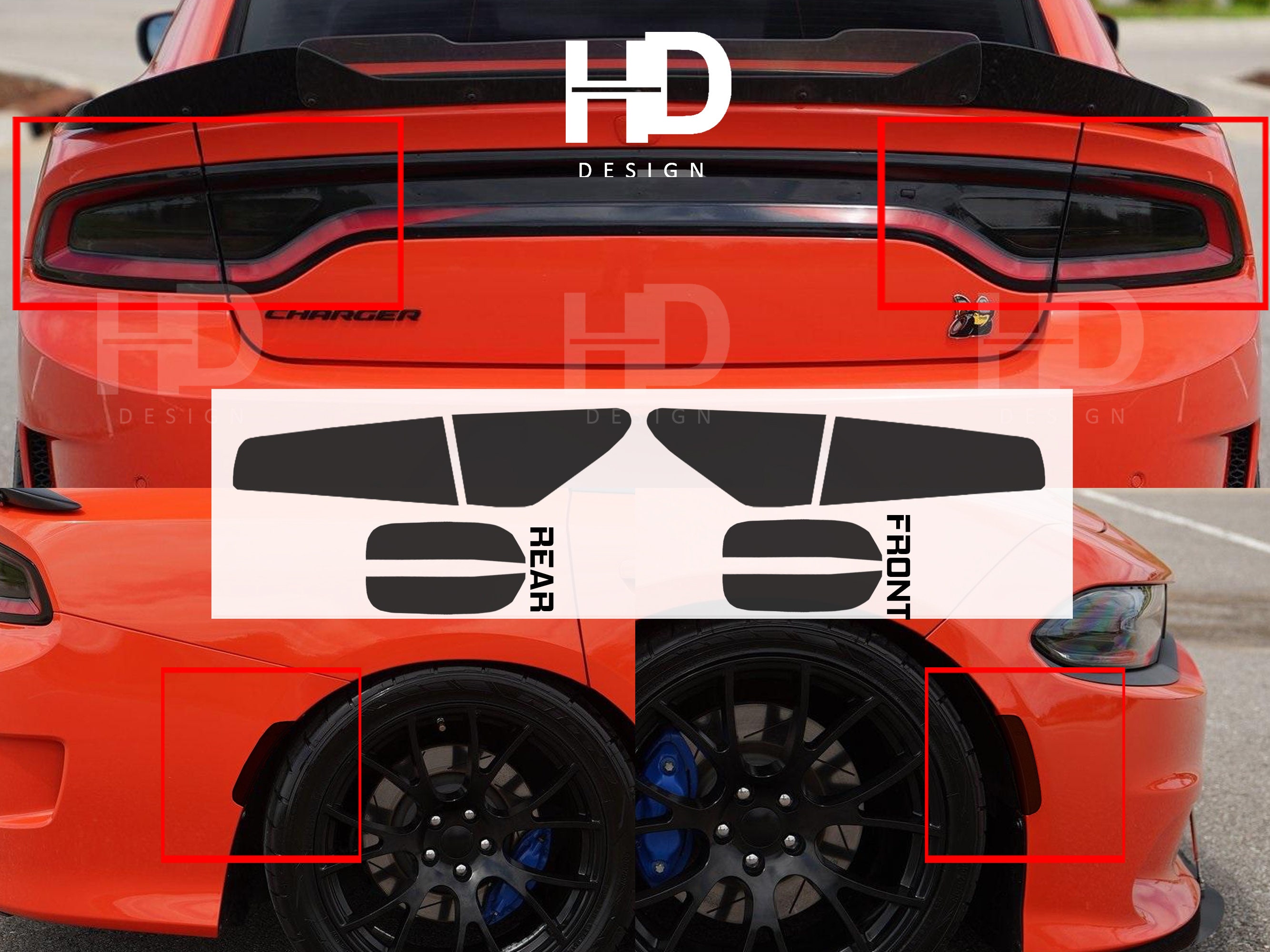 Smoke Tail Light Side Marker Decal Overlay For Dodge Charger 2015-2023 – Black Rear Tint, Deliciousticker