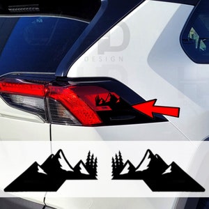 HDUSA Fits RAV4 2019-2025 Tail Light Side Topper Decals Mountains Tree Pine Vinyl Matte Gloss Black 2 Sets PreCut 2019 2020 2021 2022 2023
