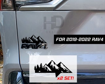 HDUSA Fits RAV4 2019-2024 Forest Mountain Vinyl Decals on Top of Emblem 2 Sets PreCut 2019 2020 2021 2022 2023 2024 Matte Black Gloss Tree