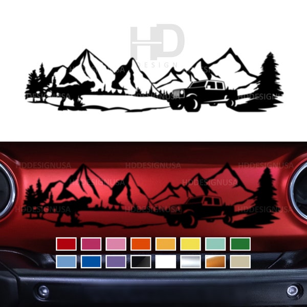 HDUSA Fits Jeep Wrangler / Gladiator Dashboard Glovebox Mountain Dinosaur Truck Vinyl Decal Sticker Dash Custom Mod Offroad Car Accessories