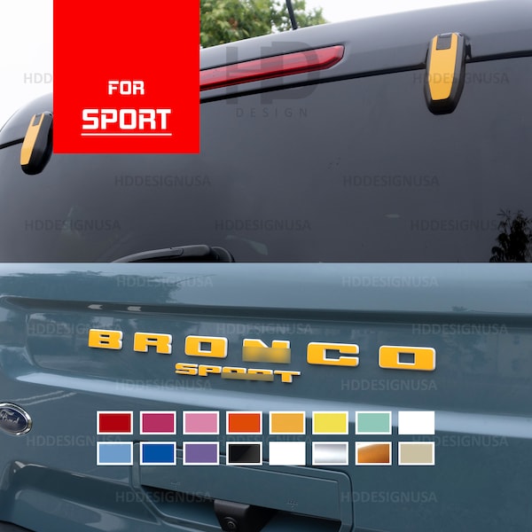 HDUSA COMBO For Bronco SPORT 2021+ Front Rear Vinyl Decal Letters & Liftgate Hinge Decal Cover Set Custom Accent Color Mod Overlay Pack