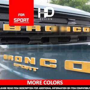 HDUSA Front Grille & Rear Emblem Vinyl Decal Lettering Set Custom Color Mod Blackout Tint Overlay Pack Fits Bronco SPORT 2021 2022 2023 2024 image 1