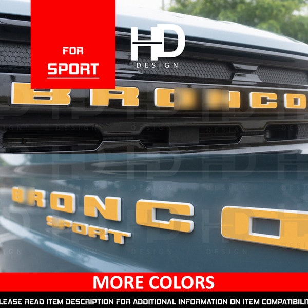 HDUSA Front Grille & Rear Emblem Vinyl Decal Lettering Set Custom Color Mod Blackout Tint Overlay Pack Fits Bronco SPORT 2021 2022 2023 2024