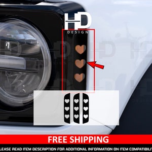 HDUSA Fits Bronco Hearts Front Side Marker Vinyl Decal Blackout Overlay Easter Egg Love Car Accessory Mod For Bronco 21 2022 2023 2024 2025