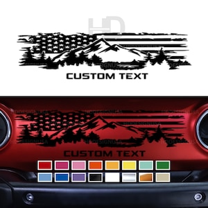 HDUSA Custom Text Mountain Flag Fits Jeep Wrangler / Gladiator Dashboard Glove Box Vinyl Decal Sticker Matte Black Dash Board Panel Off Road