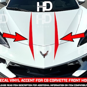 HDUSA C8 Front Hood Dual Fang Graphic Accent Vinyl Overlay Decals 2020 2021 2022 2023 Fits 2020-2024 Chevy Corvette