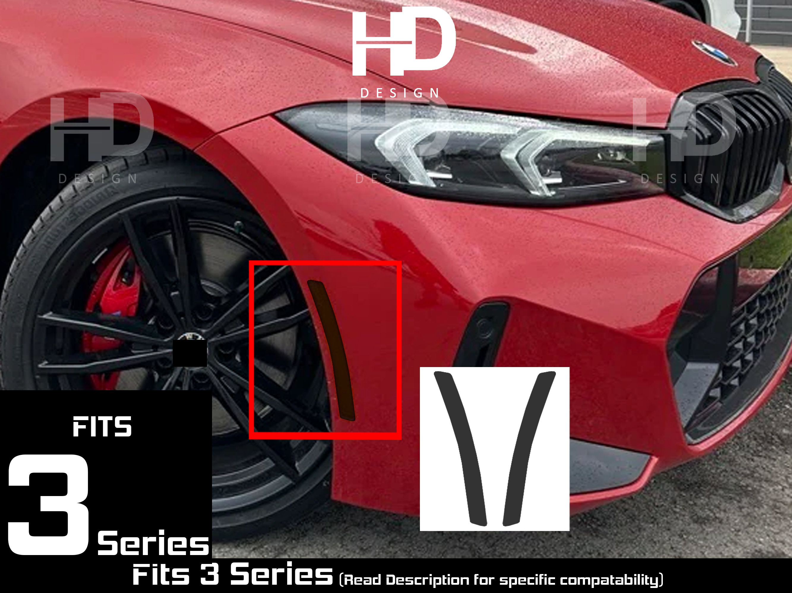 HDUSA Fits BMW 3 Series 2019-2026 Front Side Marker Dark Blacked