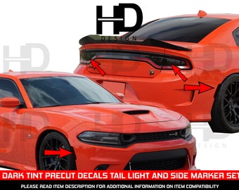 HDUSA Fits Dodge Charger 2015-2023 Tail Light Front Rear Side Markers Dark Blacked Decals Vinyl Tint Overlay 2016 2018 2019 2020 2021 22022