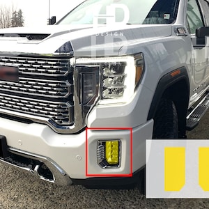 HDUSA Fits 2020-2023 GMC Sierra 2500 & 3500 HD Front Fog Light Yellow Precut Dark Vinyl Tint Overlay Decal accessories 2021 2022 2023