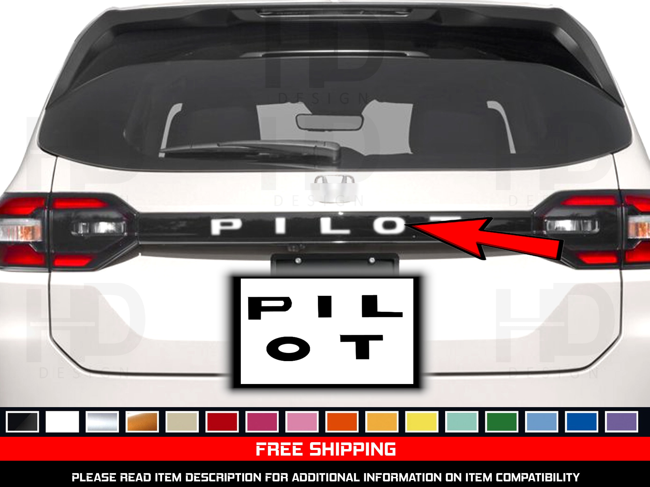 HDUSA Tailgate PILOT Decals Letters Fits 2023 2024 2025 2026 Honda