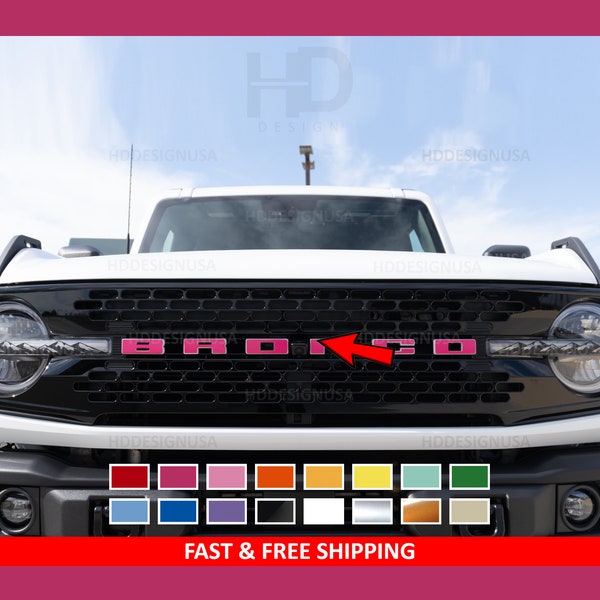 Front Grill Emblem Letter Cover Vinyl Decal Sticker Set Custom Mod Car Accessories Color Change Delete Fits Ford Bronco 2021 2022 2023 2024