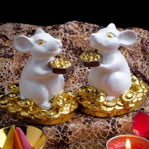 Handcrafted Mushika Mouse, the rat of Lord Ganesha. Protect life, good business, success and wealthy with Power Nice Holy. (Real gold leave)