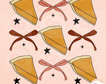 Desenho PNG de torta de abóbora e laços, tema de outono para o Dia de Ação de Graças (Download digital)