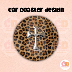 Leopard Chrome Cross Car Coaster PNG - Christian Sublimation Design (Digital Download)