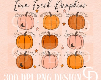 Farm Fresh Pumpkins PNG: Retro Fall Sublimation Design (Digital Download)
