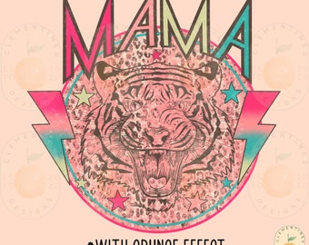 Retro Tiger Mama PNG: Grunge Sublimation Design (Digital Download)