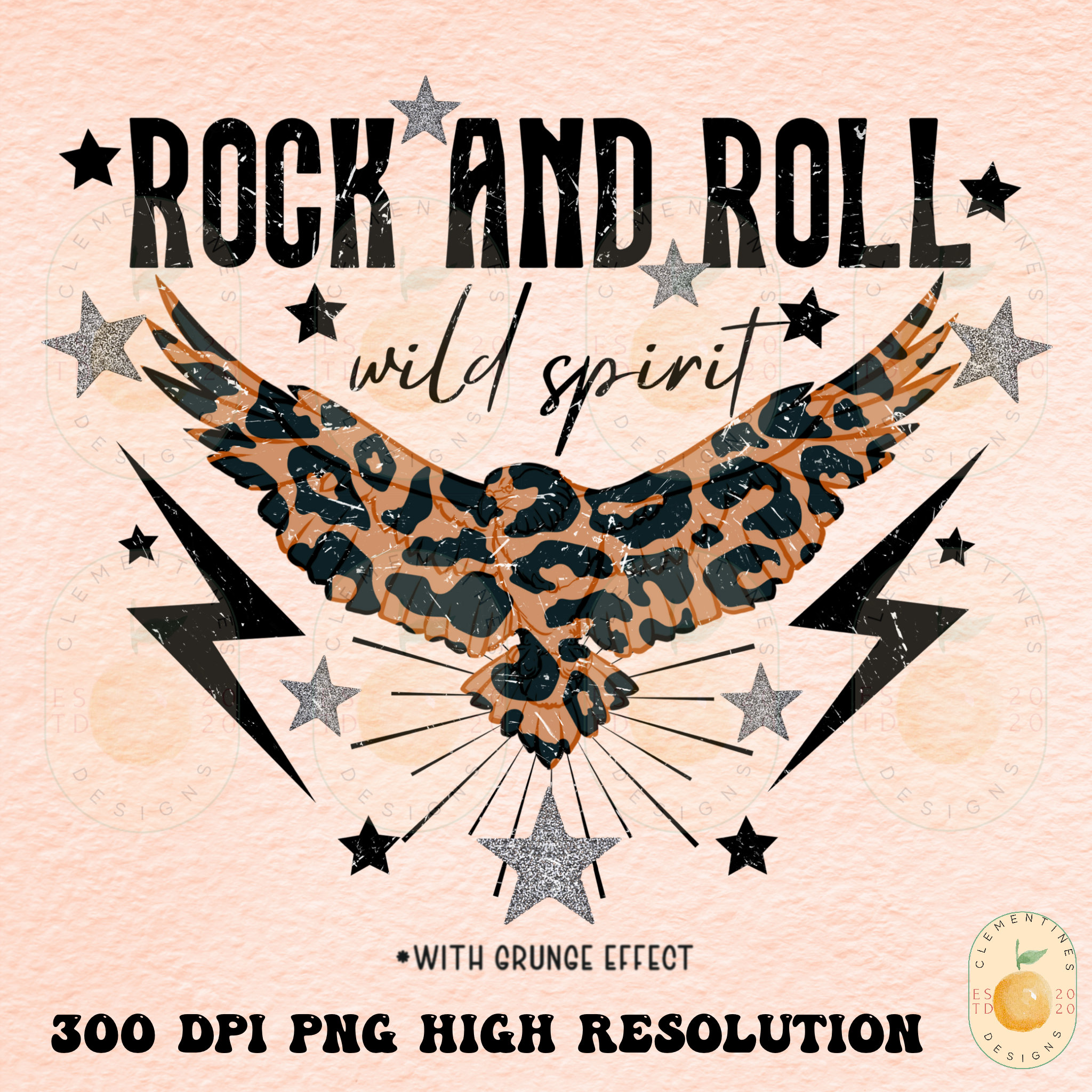 Rock and Roll Eagle PNG: Cheetah Print, Grunge Design (Digital Download)