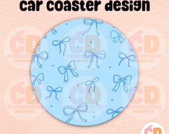 Blue Bows Car Coaster PNG Design: Coquette Preppy (Digital Design)