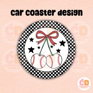 Baseball Car Coaster PNG: Trendy Coquette Design (Digital Download)