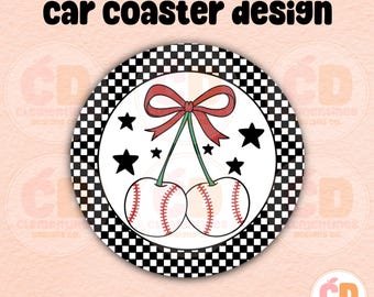 Baseball Car Coaster PNG: Trendy Coquette Design (Digital Download)