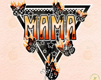 Rocker Mama PNG: Edgy Neon Butterfly Design (Digital Download)