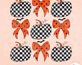 Coquette Halloween Bow & Pumpkin PNG - Sublimation Download