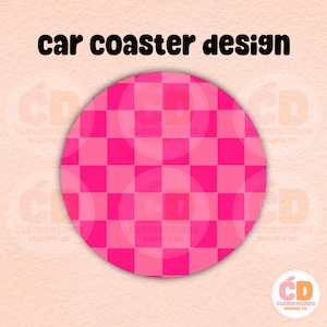 Dessous de verre voiture à damier rose vif, design par sublimation, sublimation de dessous de verre de voiture, dessous de verre png, png à la mode, dessous de verre png, dessous de verre rétro png