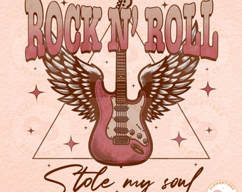 El rock and roll me robó el alma PNG: Diseño de sublimación de guitarra (descarga digital)