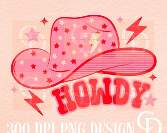 Howdy Western Cowboy Hat PNG: Retro Sublimation Design (Digital Download)