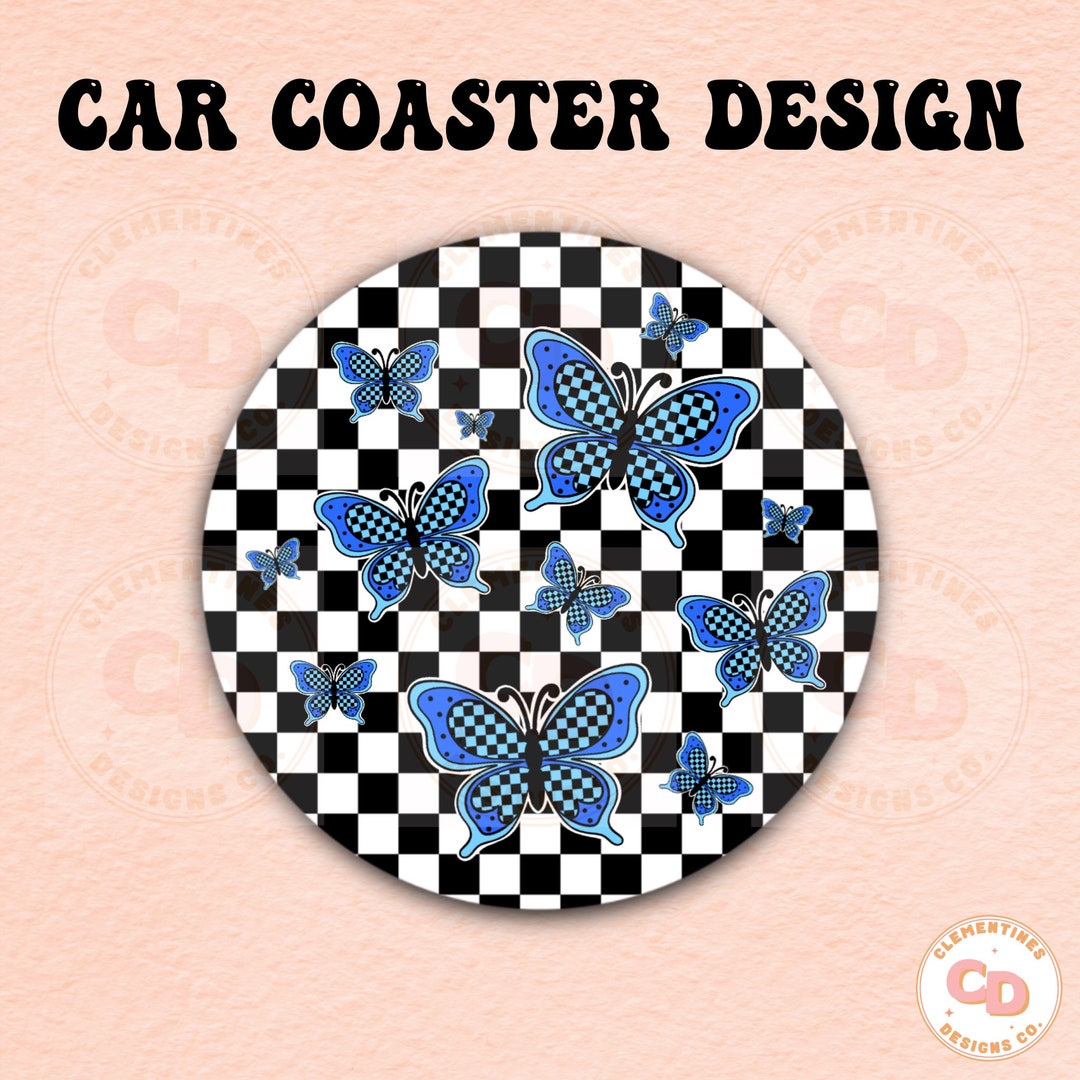 チェック柄の蝶の車コースターPNG - レトロな昇華デザイン - Etsy 日本