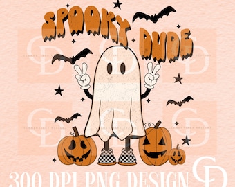Spooky Dude Ghost PNG: Retro Halloween Sublimation Design (Digital Download)