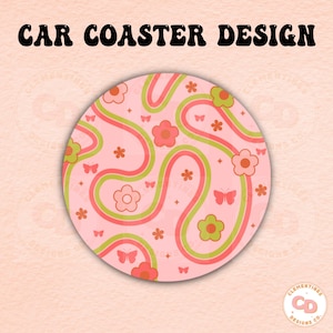 Posavasos para coche con diseño de flores (PNG) - Diseño de sublimación (Descarga digital)