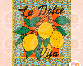 La Dolce Vita Lemon Tile PNG, Design de Verão Italiano (Download Digital)