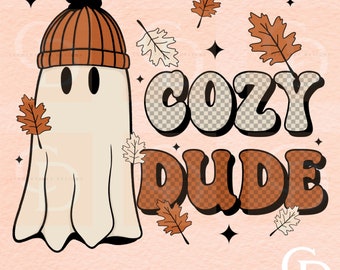 Cozy Dude Ghost PNG: Retro Fall Sublimation Design (Digital Download)