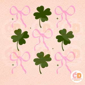 Coquette St. Patrick&#39;s Day Clover & Bow PNG (Digital Download)