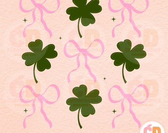 Coquette St. Patrick's Day Clover & Bow PNG (Digital Download)