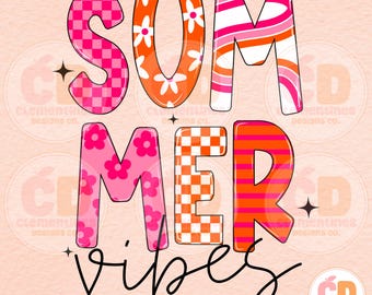 Summer Vibes PNG: Retro Graphic Tee Design (Digital Download)