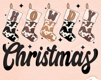 Howdy Christmas PNG: Western Cowboy Cowprint (Digital Download)