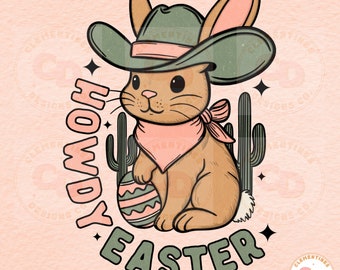 Howdy Easter Bunny PNG: Western Kids Design (Digital Download)